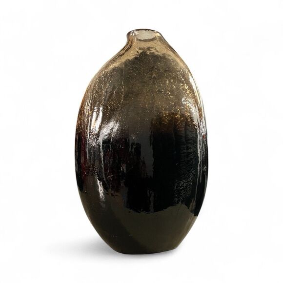 Italian Hand Blown Vase Murano Style 17.5” Amber Crackle Heavy Vintage - Picture 1 of 8